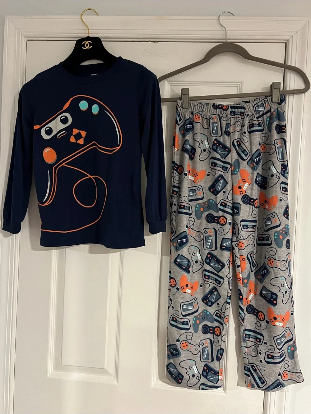 Carter's Navy and Gray Video Game Controller Gamer PJs Pajama Set size 10 EUC